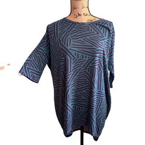 NWT LuLaRoe Irma Tunic Top Small Teal Purple Geometric Striped